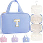 TOPEAST Hanging Toiletry Bag for Women - Travel Toiletry Bag Makeup Bag, Portable Toiletries Cosmetic Bag, Airplane Travel Essentials - Letter T, Blue - color: Blue, style: T