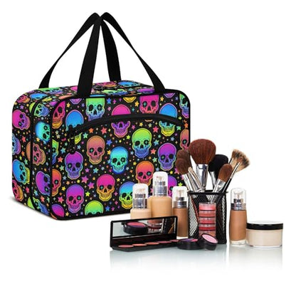 MNSRUU Hanging Toiletry Bags for Women Travel, Gothic Bright Skulls Toiletry Organizer Portable Travel Toiletry Bags Clear Wash Bags Makeup Bag Cosmetic Bag - color: Skulls 197