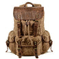 WUDON Leather Backpack for Men, Waxed Canvas Shoulder Rucksack Carry-On Travel Backpack - color: Khaki-regular