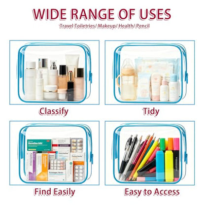 6 Pieces Large Clear Makeup Bags Bulk TSA Approved Toiletry Bag for Travel Transparent PVC Clear Cosmetic Pouch with Zipper, Waterproof Plastic Organizer Case for Carry-on Travel Essentials (Blue) - color: 6 Large Blue