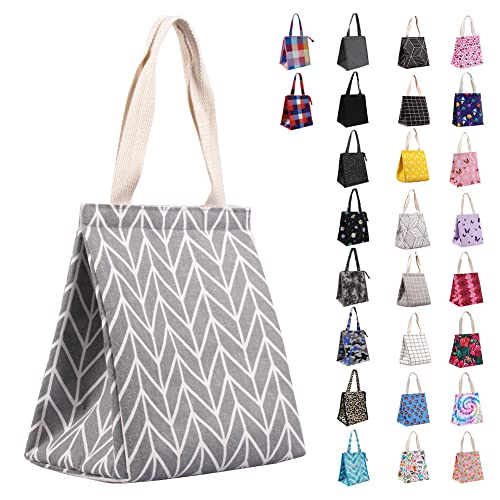 iknoe Insulated Lunch Bag for Women & Adults, 9L Foldable Wide-Open Cooler Bag with Pockets, Leakproof & Portable, for Picnic, Office, Beach(Gray diamond) - color: Grey Waveform, size: Velcro Closure