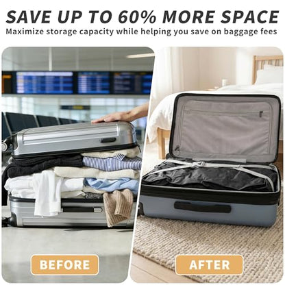 Vacuum Bag for Travel, Professional IPX8 Waterproof Reusable Vacuum Compression Bags for Travel Suitcases, Durable Space Saver Bag(2 PACK,With Pump)