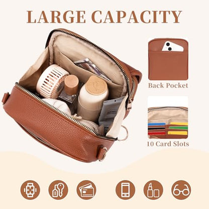 Small Crossbody Bags for Women, Vegan Leather Messenger Bag Anti Theft, Shoulder Bag with Card Slots - color: Brown