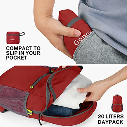 Gonex Ultra Lightweight Packable Backpack Daypack Handy Foldable Camping Outdoor Travel Cycling Backpacking - color: Red