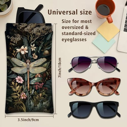 Eyeglasses Sunglasses Case PU Soft Squeeze Top Glasses Pouch for Women Men,Animal Pattern Portable Anti Scratch - color: Brown-dragonflie02