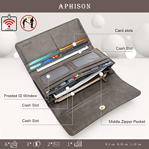 APHISON Womens Wallets RFID Blocking Leather Clutch Long Wallet for Women Card Holder Phone Organizer Ladies Travel Purse Hollow Out Sunflower Design Gift - color: dark-gray