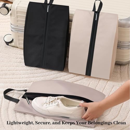 Waterproof Shoe Bag Odor Absorbing Multifunctional Storage Lightweight Shoe Dust Bags with Zipper for Gym Sports Travel Work Men and Women (Off White, 16.5 × 9.8 Inches)