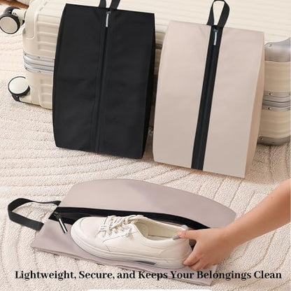 Waterproof Shoe Bag Odor Absorbing Multifunctional Storage Lightweight Shoe Dust Bags with Zipper for Gym Sports Travel Work Men and Women (Off White, 16.5 × 9.8 Inches)
