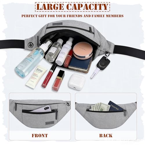 MAXTOP Large Crossbody Fanny Pack with 4-Zipper Pockets,Gifts for Enjoy Sports Festival Workout Traveling Running Casual Hands-Free Wallets Waist Pack Phone Bag Carrying All Phones - color: Grey, style: Large Fanny Pack(4 Zipper Pockets)