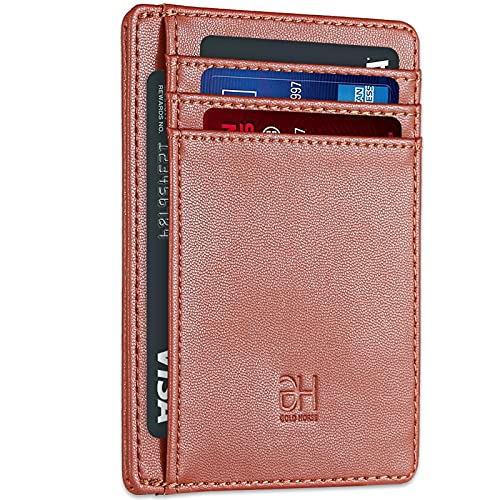 GH GOLD HORSE Slim RFID Blocking Card Holder Minimalist Leather Front Pocket Wallet for Women | Slim - color: Brown