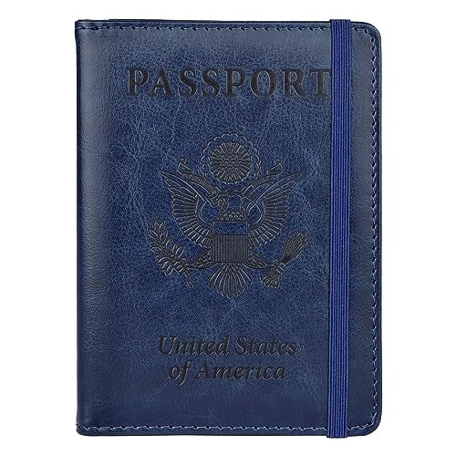 Passport Holder for Travel,Leather Passport Holder RFID Blocking Passport Cover Wallet Passport Case with Pen Holder Passport Holders for Travel Women Men Family Travels Must Haves Essential,Navy Blue - color: Navy Blue