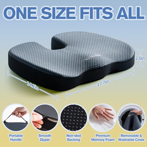 Mureon Office Chair Cushion, Large Ergonomic Memory Foam Seat Cushion for Hip Pressure Relief, Non-Slip Support for Car and Office Chair, All Day Comfort - Navy