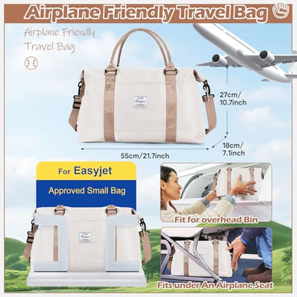 Gym Bag Womens Mens with Wet Pocket, Travel Duffel Bag for Plane, Sport Gym Tote Bags Swimming Yoga, Waterproof Weekend Overnight Carry on Bag Hospital Holdalls，Off White - color: X-Beige