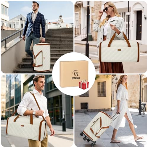 Rolling Garment Bags for Travel - Carry on Convertible Garment Duffle Bags with Wheels for Men Women, 4 in 1 Large Travel Duffel Bags with Shoes Compartment Hanging Suit Dress Weekender Bag 4pcs Set - color: Beige