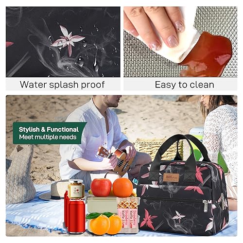 HOMESPON Insulated Lunch Bag for Women Men Lunch Box Cooler Lunch Tote for Work Picnic (Pink Flowers) - color: Pink Flowers