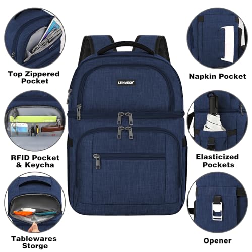Cooler Backpack,Insulated Backpack Cooler Leakproof Double Deck Cooler Bag for Men Women RFID Lunch Backpack - color: Blue