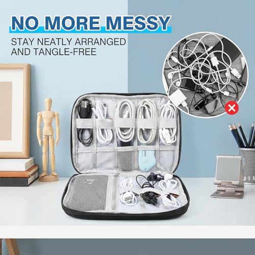 Charger Organizers Travel Case Cord Travel Harger Case Cable Organizer Bag Electronics Organizers Tech Pouch Portable Waterproof for Cords, Chargers, Earphones, Phone, SD Cards, USBs, Black