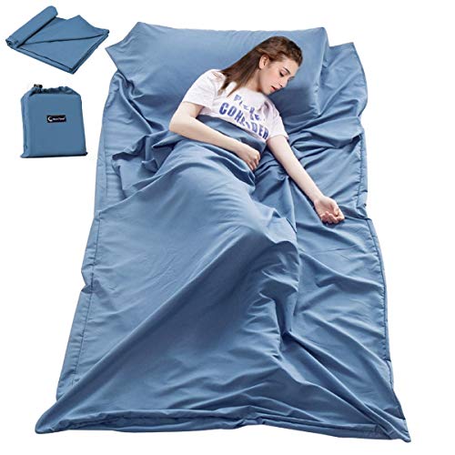 Sleeping Bag Liner Travel Sheets for Hotel Camping Sheets Travel Bed Sheets for Hotel Lightweight Single &Double Compact Sleeping Bag Sack Breathable Travel Sleeping Bag for Hotels Adult Compact Sacks - color: Blue, size: 82.7 X 63 Inch