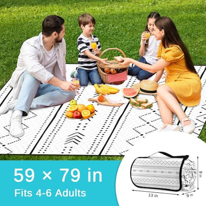 Waterproof Picnic Outdoor Blanket, 79" x 59" Sandproof Foldable Large Picnic Blanket for Beach, Camping, Park, Travel, Concert, Great Gift for Families and Couples (Simple Lines) - color: Simple Lines 03