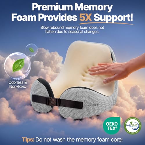 ComfyNap® Versatile Travel Neck Pillow for Airplane [Patented], 9 Positions in 3 Techniques, Plane Pillow with Pure Memory Foam, Travel Pillow with HeadRest Flight Sleep, Travel Essential - Moon - color: Moon
