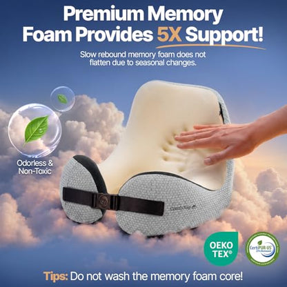 ComfyNap® Versatile Travel Neck Pillow for Airplane [Patented], 9 Positions in 3 Techniques, Plane Pillow with Pure Memory Foam, Travel Pillow with HeadRest Flight Sleep, Travel Essential - Moon - color: Moon