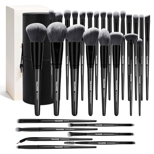 MAANGE 30 Pcs Professional Makeup Brush Set with Travel Case – Kabuki, Foundation, Powder, Blush,Blending& Eyeshadow Brushes, Labeled for Gift-Ready Box,Black Coffee - color: Black Coffee