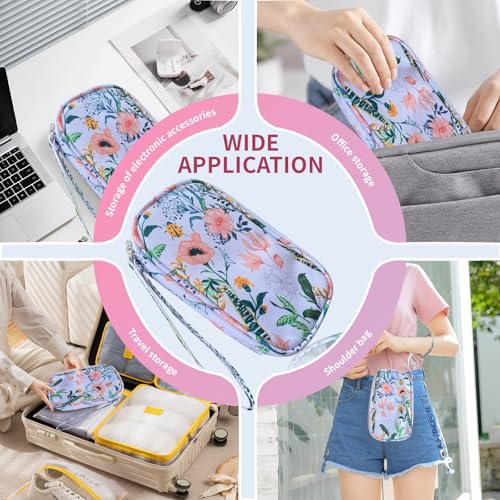 Electronics Organizer Travel Case, Cable Organizer Travel Essentials Tech Pouch,Suitable for Charger, Cable, Phone，Flash Drive,White Flower - color: White Flower