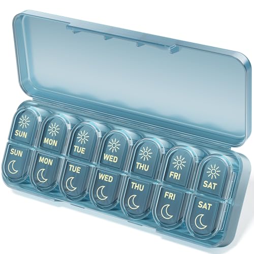 Betife AM PM Pill Organizer 7 Day, Weekly Pill Organizer 2 Times a Day, Daily Pill Box AM PM, Portable Travel Medicine Case, Day Night Pill Container for Medication, Vitamin or Supplement（Ocean Blue） - color: Ocean Blue