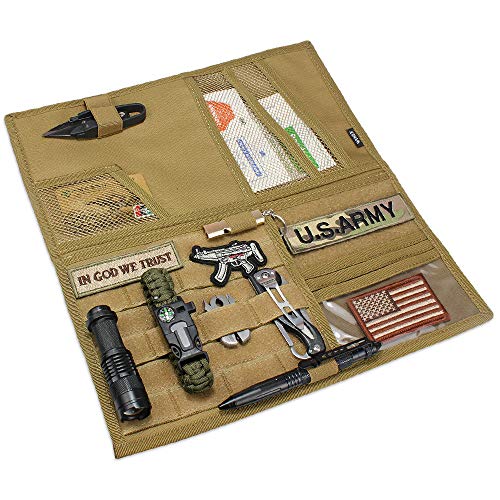 WYNEX Tactical Car Visor Organizer with Double-Sided MOLLE Panel, Universal Vehicle Sun Visor Storage for Essentials & Gear, Compatible with Cars, Pickup Trucks, Vans, SUVs - color: Khaki (Double-Side)