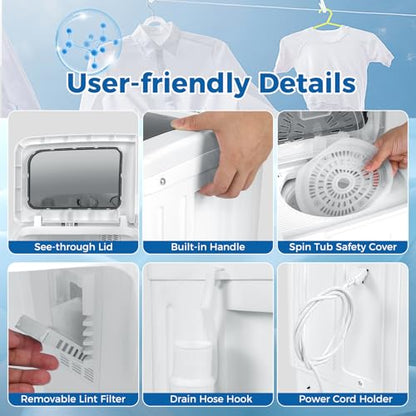 COSTWAY Portable Washing Machine, Twin Tub 20 Lbs Capacity, Compact Laundry Washer(12 Lbs) and Spinner(8 Lbs), Durable Design, Timer Control, Perfect for RV, Apartments and Dorms, Grey+White - color: Grey+White