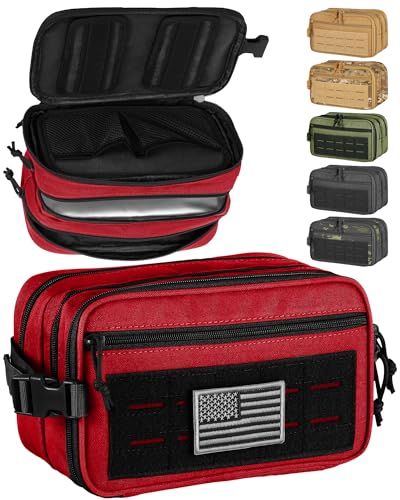DBTAC Tactical Toiletry Bag w/Electronic Organizer Compartment | Dry/Wet Separate Hygiene Bag, Expanded Travel Dopp Kit Shaving Kit Travel shower Bag for Men (Red) - color: Elite Red/Black