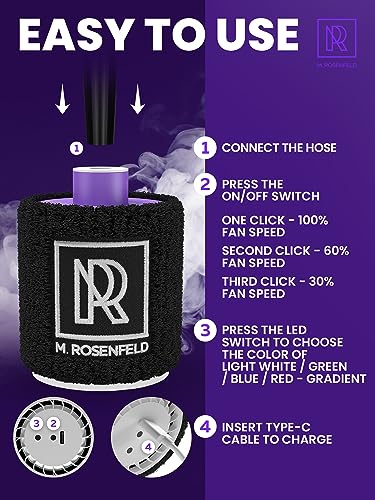 M. ROSENFELD Purple Mini Hookah Pump Hookah Starter with Rechargeable Battery - Electric Hookah Starter Vacuum Kit with Led Light - Mini Portable Charcoal Starter