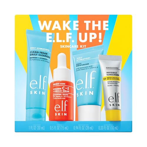 e.l.f. SKIN Wake the e.l.f. Up Skincare Kit, Travel-Size Hydrating Face Cleanser, Sunscreen, Moisturizer & Brightening Serum, Vegan & Cruelty-Free - style: Wake the e.l.f. Up Skincare Kit