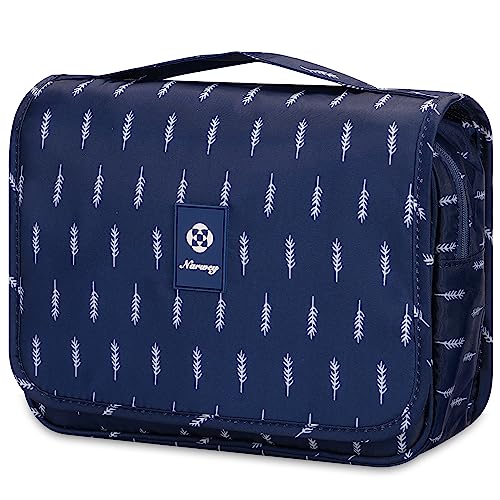 Narwey Small Hanging Travel Toiletry Bag for Women, Travel Bag for Toiletries, Makeup Bag Organizer Make Up Bags Cosmetic Bags for Girls - color: Blue Feather