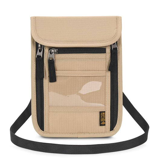 Passport Holder for Travel, Neck Pouch Travel Wallet With RFID Blocking, Waterproof Lightweight Passport Wallet for Women and Men (Khaki) - color: Khaki