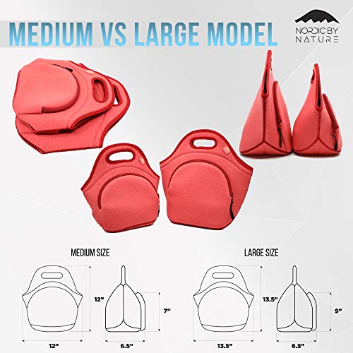 Nordic By Nature Insulated Neoprene Lunch Bag, Soft & Foldable Washable & Reusable Extra-Pocket (L) Dark Grey/Lagoon - color: Dark Gray/Lagoon, size: Large