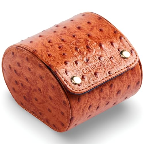 Genuine Napa Leather Watch Roll Travel Case - Travel Watch Rolls and Leather Watch Display Cases with Velvet Interior - Watch Storage Organizer Men's By CALIBERWATCH (Cognac - Single) - color: Cognac - Single