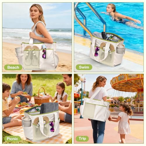 Odoland Soft Cooler Bag - Leakproof & Insulated, 2-in-1 Collapsible Design, Dry/Wet Separation, Large Soft Sided Cooler with Multi-Pocket Design for Beach, Picnic, Camping, Day Trip, Family Size - color: White Green