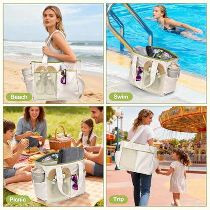 Odoland Soft Cooler Bag - Leakproof & Insulated, 2-in-1 Collapsible Design, Dry/Wet Separation, Large Soft Sided Cooler with Multi-Pocket Design for Beach, Picnic, Camping, Day Trip, Family Size - color: White Green