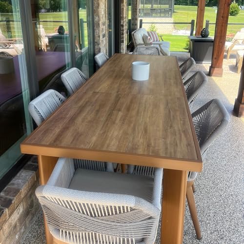 PURPLE LEAF 9 Pieces Patio Dining Set Aluminum Rectangular Table and Rattan Arm Chairs with Cushions for Kitchen Porch Garden Modern Outdoor Furniture Sets - color: Deep Teak-high Armrest, size: 9 PCS, style: Rectangular
