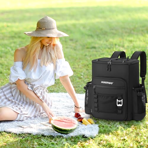 Hulongo Cooler Backpack, 30L Insulated Leakproof Soft Cooler Bag for 52 Cans, Lightweight Backpack for Beach, Picnic, Camping, Hiking, Fishing and Travel - color: Black