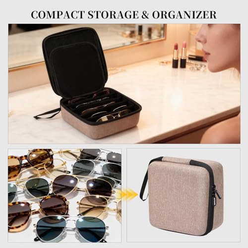 AUTOARK EVA Hard Shell Travel Eyeglasses Case,4 Adjustable Dividers,Holds 5 Glasses,Felt Lining - color: Brown