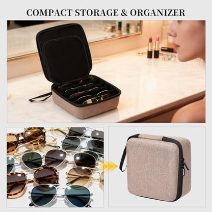 AUTOARK EVA Hard Shell Travel Eyeglasses Case,4 Adjustable Dividers,Holds 5 Glasses,Felt Lining - color: Brown