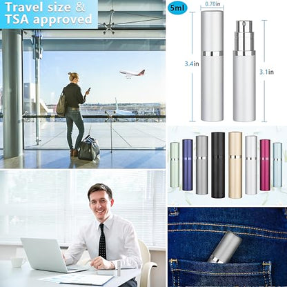 Refillable Perfume Atomizer Travel Bottle 5ml Leakproof Luxury Travel Perfume Refillable Bottle, Portable Fragrance Atomiser (Silver) - color: Silver
