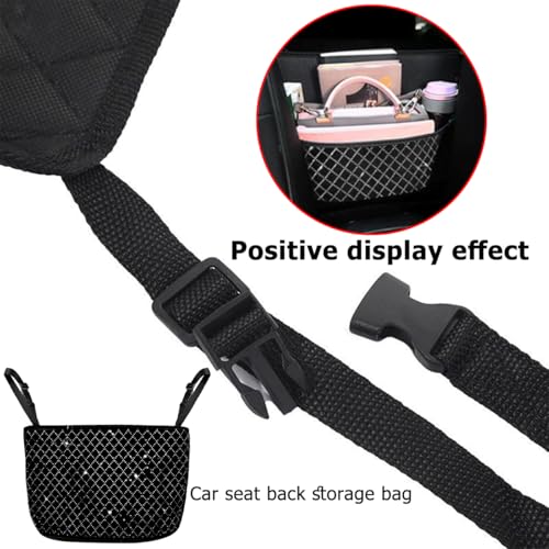 zipelo Bling Car Net Pocket Handbag Holder, Rhinestone Vehicle Backseat Purse Organizer Between Seats, Diamond Hanging Storage Bag Barrier of Pet Kids, Universal Automotive Accessories (Black) - color: Black