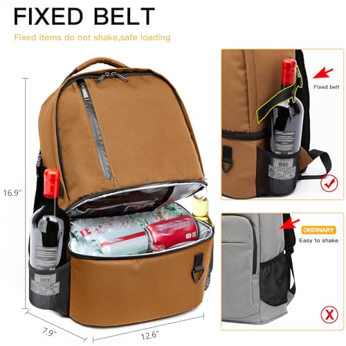 TUGUAN Insulated Cooler Backpack 38 Cans Double Deck Leakproof Lightweight Soft Lunch Backpack Small Cooler Bag Beach Picnic - color: 8901-brown