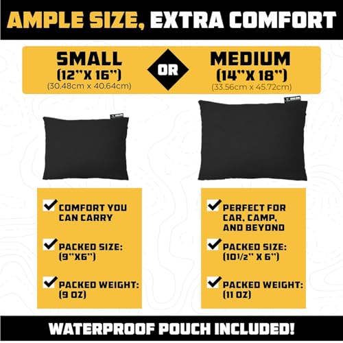 Wise Owl Outfitters Camping Pillow – Memory Foam Travel Pillow for Airplane Sleeping, Hiking, Backpacking & Outdoor Use - Small & Portable for Adults, Car, Camp & Tent - color: Black, size: Small