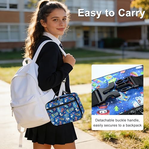 Robot Lunch Bag Insulated Reusable Lunch Box Cooler Thermal Tote Bag For Teenage Boys Girls School Beach - color: Robot
