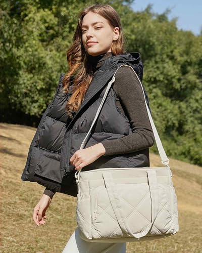 BAGSMART Lunch Bag Women Large Lunch Box Insulated Tote Bag with Multi-Pockets Quilted Puffy Tote for Work, Outdoors - color: 04-Black