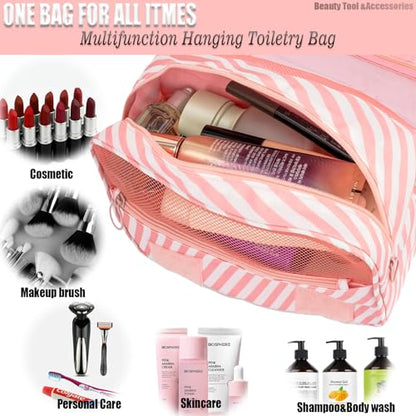 L&FY Hanging Travel Toiletry Bag Women's Cosmetic Organizer Makeup Pouch Men's Shaving Kits With Handle (Canvas Pink) - color: Canvas Pink, size: Compact Size